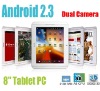 Wholesale free shipping 8" capacitive screen Android 2.3 tablet pc Cortex A8 1.2GHZ CPU 16GB HDD Dual camera 2MP 3D Games netbook Matthew