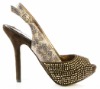 Wholesale Sexy coffee leopard leather high heel ladies fashion sandal diamond