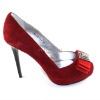 VELONY 2011New arrival sexy red suede leather high heel peep toe wedding shoes for women with bowknot+diamond