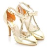 Wholesale WS023 Gorgeous glaring beaded bow golden wedding shoes