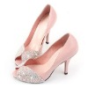 Wholesale WS026 Gorgeous glaring jeweled low heel peep toe pink wedding shoes