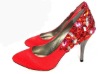 Wholesale ws-059 custom make red festiva satin rhinestones crystals bridal wedding shoes party evening shoes