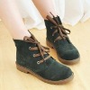 Fashion Cross-strap Leather Low-heeled Boots Green