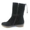 fashion black low heel suede winter boots with side zipper