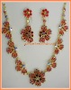 Red floral wedding jewelry set overlay rhinestone necklace and earring