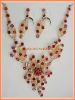 Red floral wedding jewelry set overlay rhinestone necklace and earring