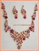 Red floral wedding jewelry set overlay rhinestone necklace and earring