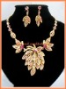 Wedding jewelry sets pave leaf combine with necklace and earring