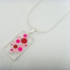 Wholesale Free shipping 18693 new matte silver plate pink red spot pattern rectangular charm necklace fashion jewelry