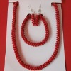 Wholesale Natural Coral Necklace, Bracelet, and Earrings Set (Red)