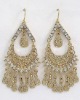WLE-2448-Gold Tone Clear Rhinestone Lead Compliant Chandelier Dangles Fish Hook Earring Set