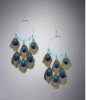 Gorgeous Long Chain Multi Natural Peacock Feather Earring Turquoise Hoop Earrings EF11122