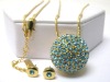 Wholesale Crystal stud large ball pendant long necklace earring set