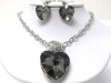 Wholesale Large glass heart and crystal deco necklace earring set