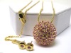 Wholesale Crystal stud large ball pendant long necklace earring set
