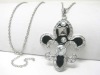 Wholesale Large crystal stud enamel fleur de lis charm dangle long neckalce earring set