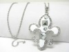 Wholesale Large crystal stud enamel fleur de lis charm dangle long neckalce earring set