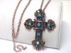 Wholesale Crystal stud large cross pendant long necklace earring set