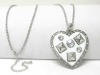 Wholesale Large crystal stud enamel heart charm dangle long neckalce earring set