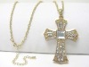 Wholesale Large crystal stud cross charm dangle long neckalce earring set