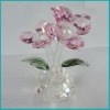 Wholesale 2 Pink Crystal Flowers with Green Leaves Clear Stand