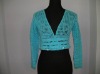 lady's hand crocheted blue long sleeve cardigan