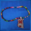 Red Wood Jesus Piece Rosary Necklace with coloured beads