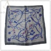 Ladies grey classic design print scarf silk